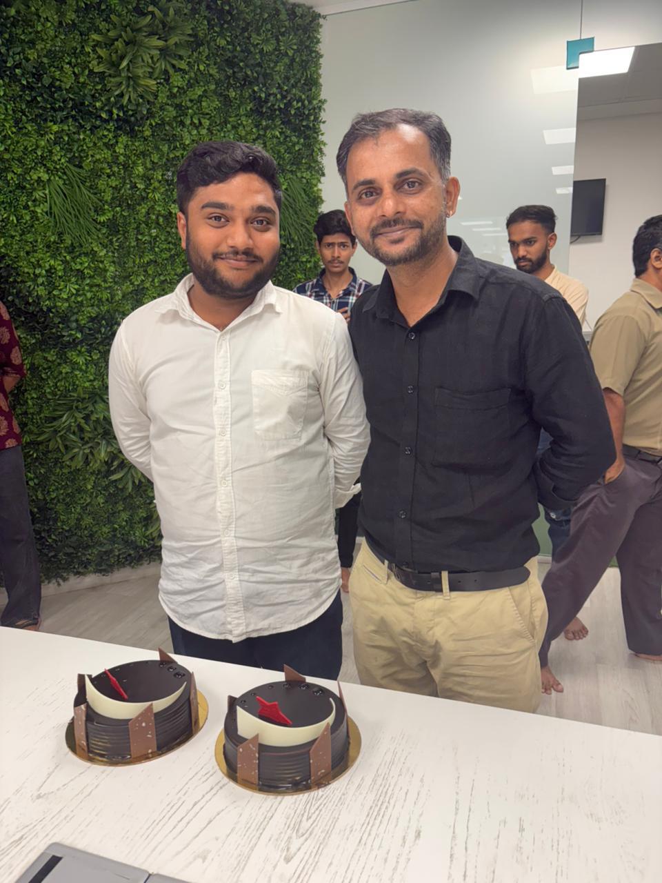 Birthday cake cutting with Scale Up team